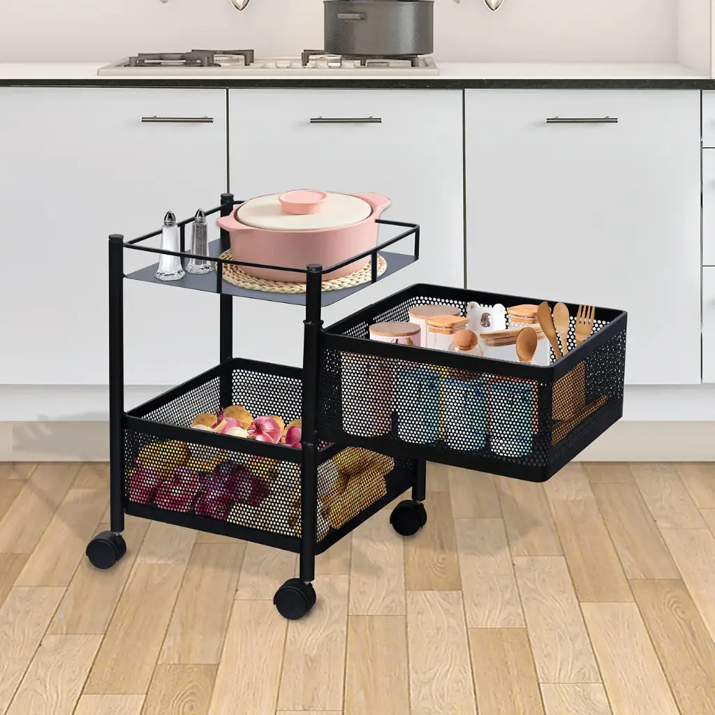 Jainex Vegetable Stand for Kitchen Steel/Kitchen Trolley/Vegetables Rack for Kitchen/Trolly for Kitchen Storage/Fruit Trolley for Kitchen/Steel Trolley for Kitchen(Black)